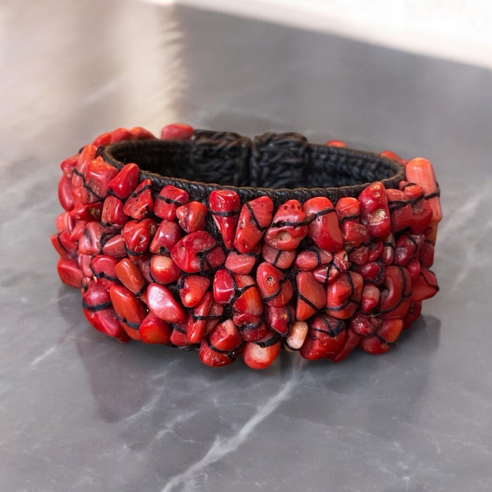 🌟 Gorgeous Red Bamboo Coral Statement Cuff Bracelet 🌟